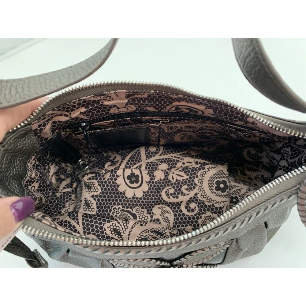 BRIGHTON‎ Masterpiece Mon Amie Shoulder Bag Metallic Pewter Leather NIB Duster